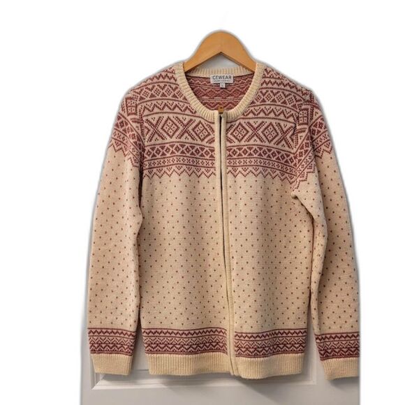 Icewear Icelandic 100% Wool Knit Cardigan Full Zip Sweater Mini Heart Pattern L - Picture 1 of 8